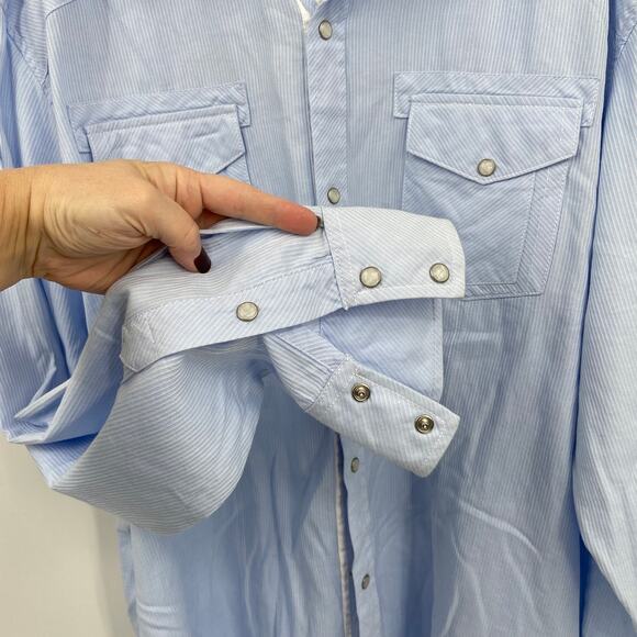 BKE Buckle Men's Athletic Fit Shirt Western Cotton Pearl Snap Blue Stripe XXL - Picture 5 of 10